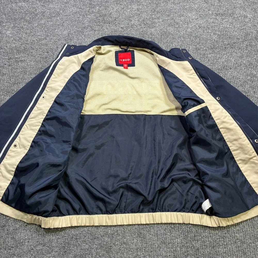 IZOD Mens Zip Front Jacket Size M Navy‎ Khaki Colorblock Mesh Lined Casual